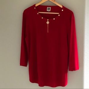 Anne Klein Quarter Sleeve Red Blouse